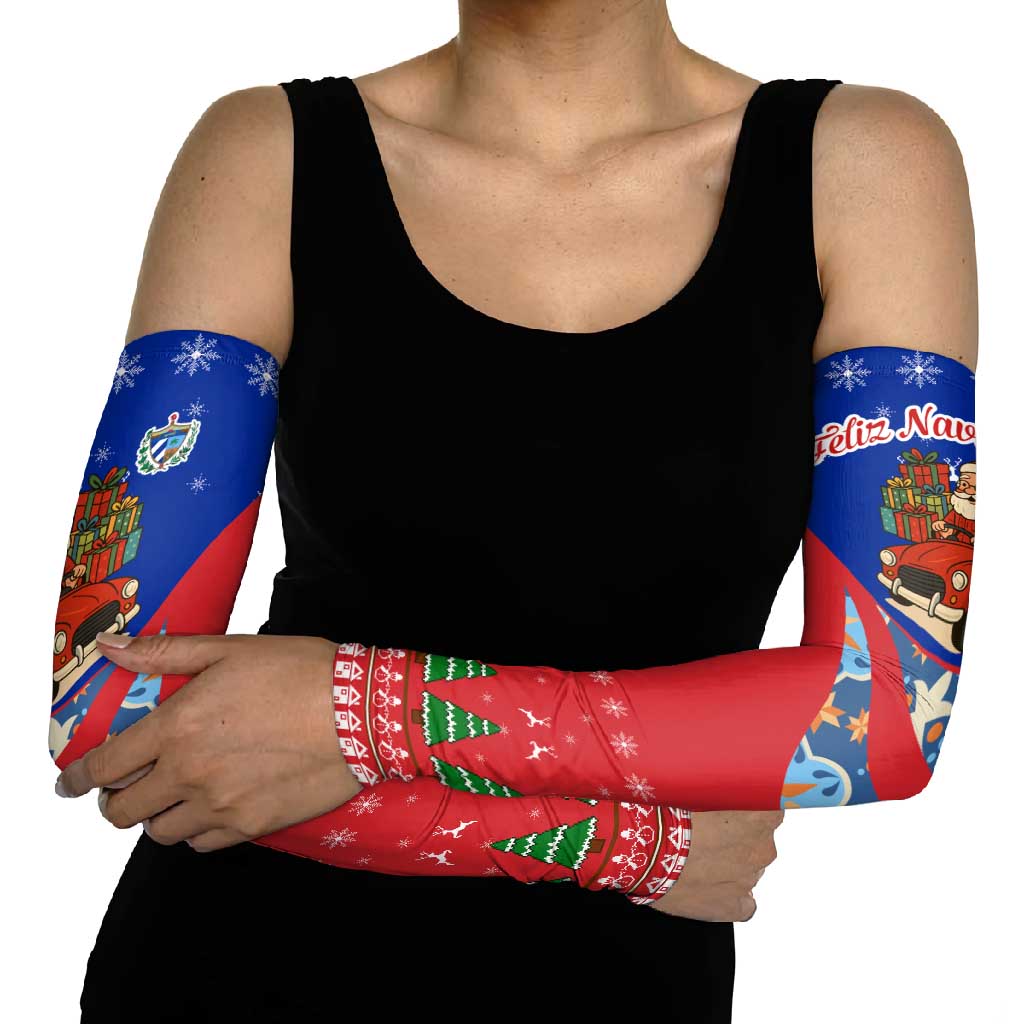 Cuba Christmas Arm Sleeves with Santa Driving Classic Car Cuban Seal Feliz Navidad and Holiday Gift - Wonder Print Shop