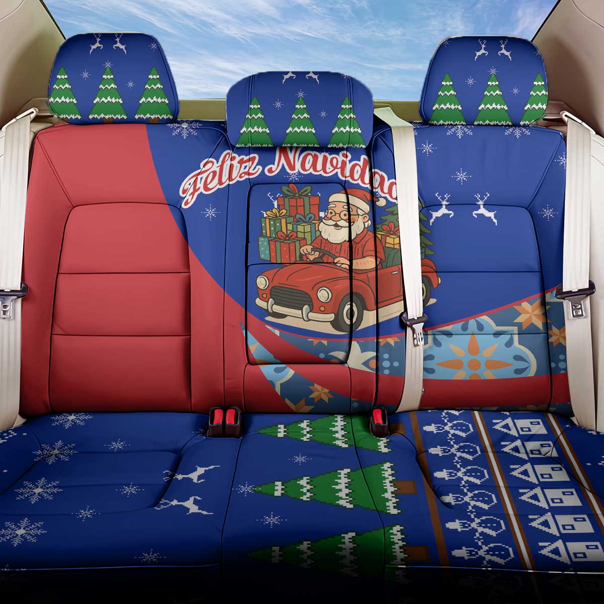 Cuba Christmas Back Car Seat Cover with Santa Driving Classic Car Cuban Seal Feliz Navidad and Holiday Gift - Wonder Print Shop