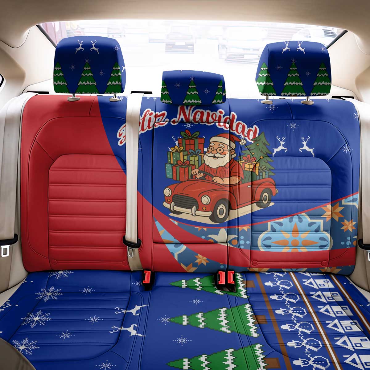 Cuba Christmas Back Car Seat Cover with Santa Driving Classic Car Cuban Seal Feliz Navidad and Holiday Gift - Wonder Print Shop