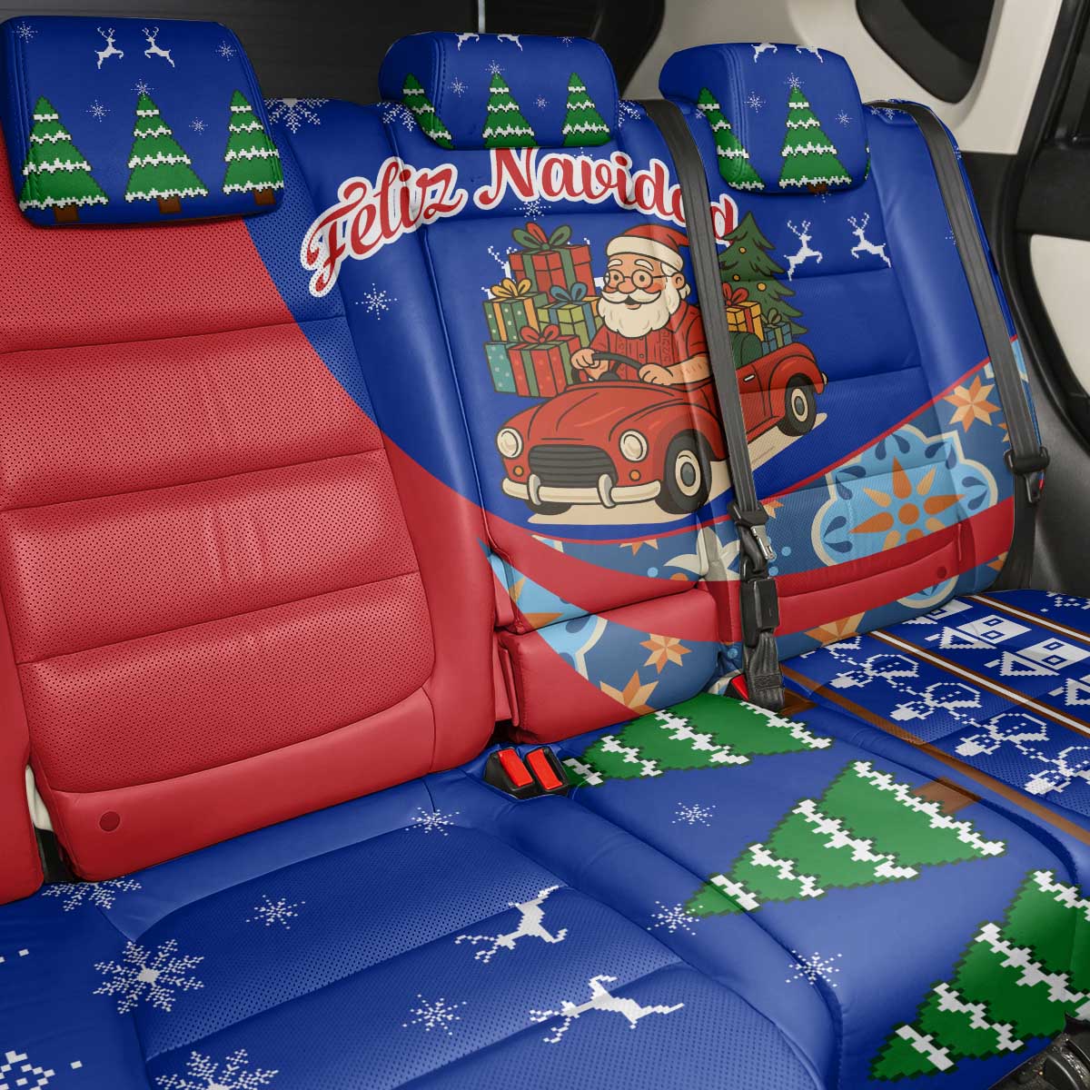 Cuba Christmas Back Car Seat Cover with Santa Driving Classic Car Cuban Seal Feliz Navidad and Holiday Gift - Wonder Print Shop
