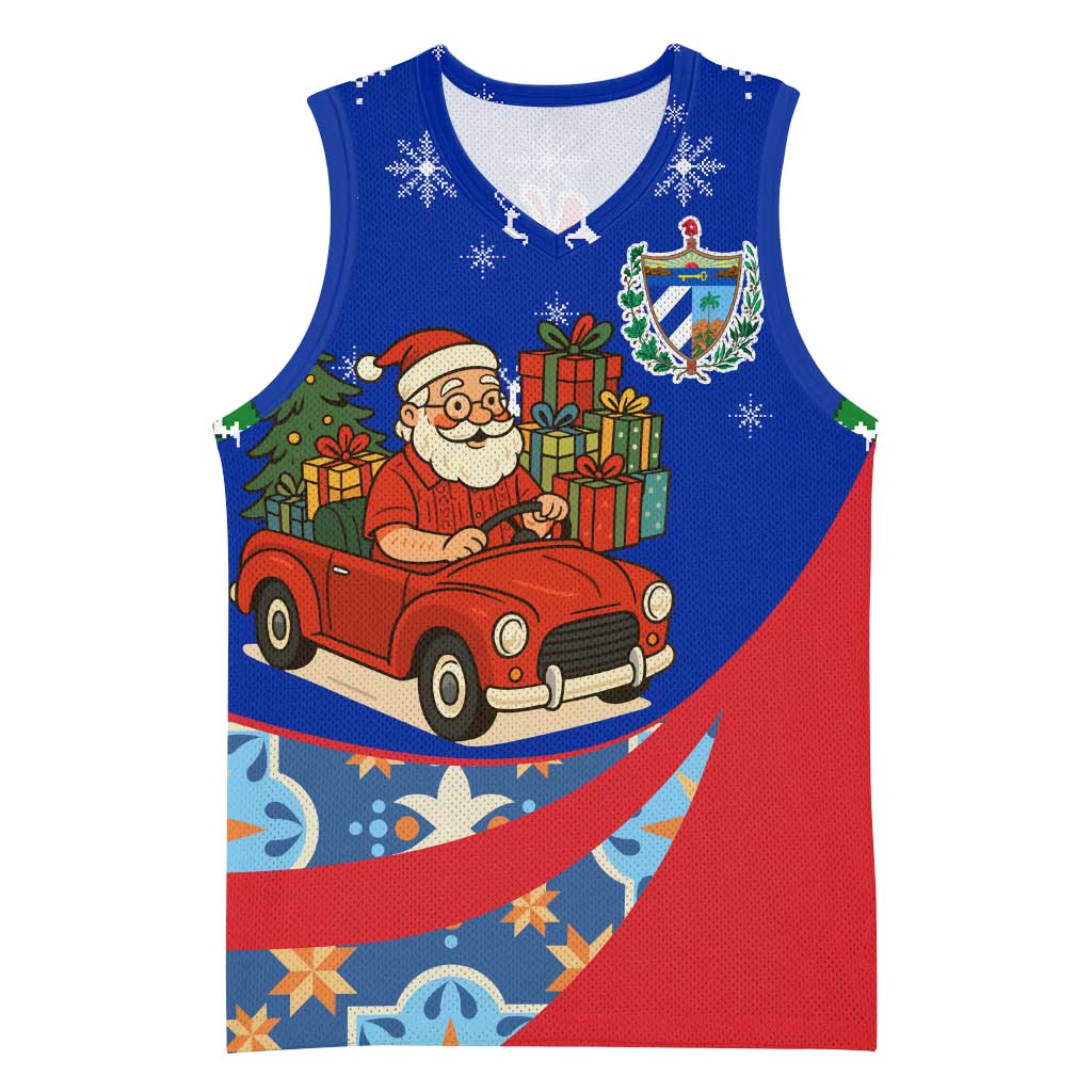 Cuba Christmas Basketball Jersey with Santa Driving Classic Car Cuban Seal Feliz Navidad and Holiday Gift - Wonder Print Shop