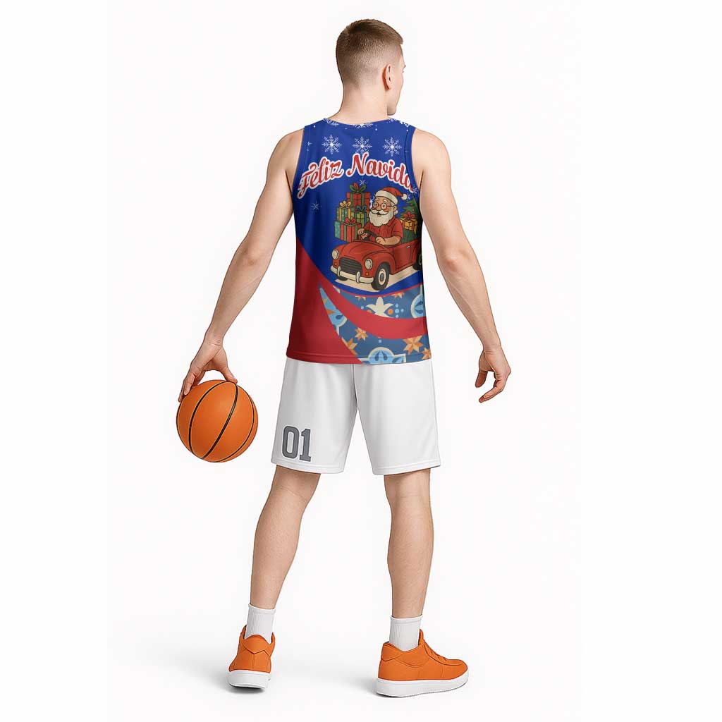 Cuba Christmas Basketball Jersey with Santa Driving Classic Car Cuban Seal Feliz Navidad and Holiday Gift - Wonder Print Shop