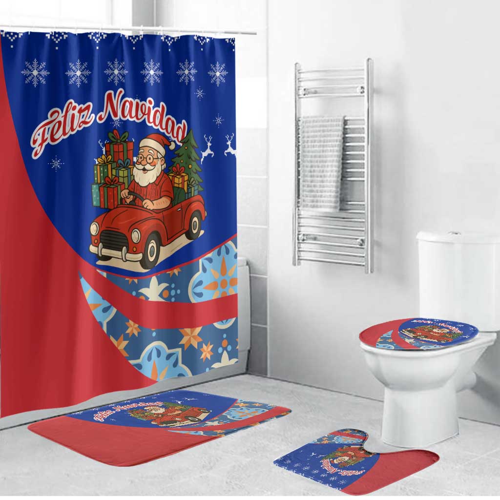 Cuba Christmas Bathroom Set with Santa Driving Classic Car Cuban Seal Feliz Navidad and Holiday Gift - Wonder Print Shop