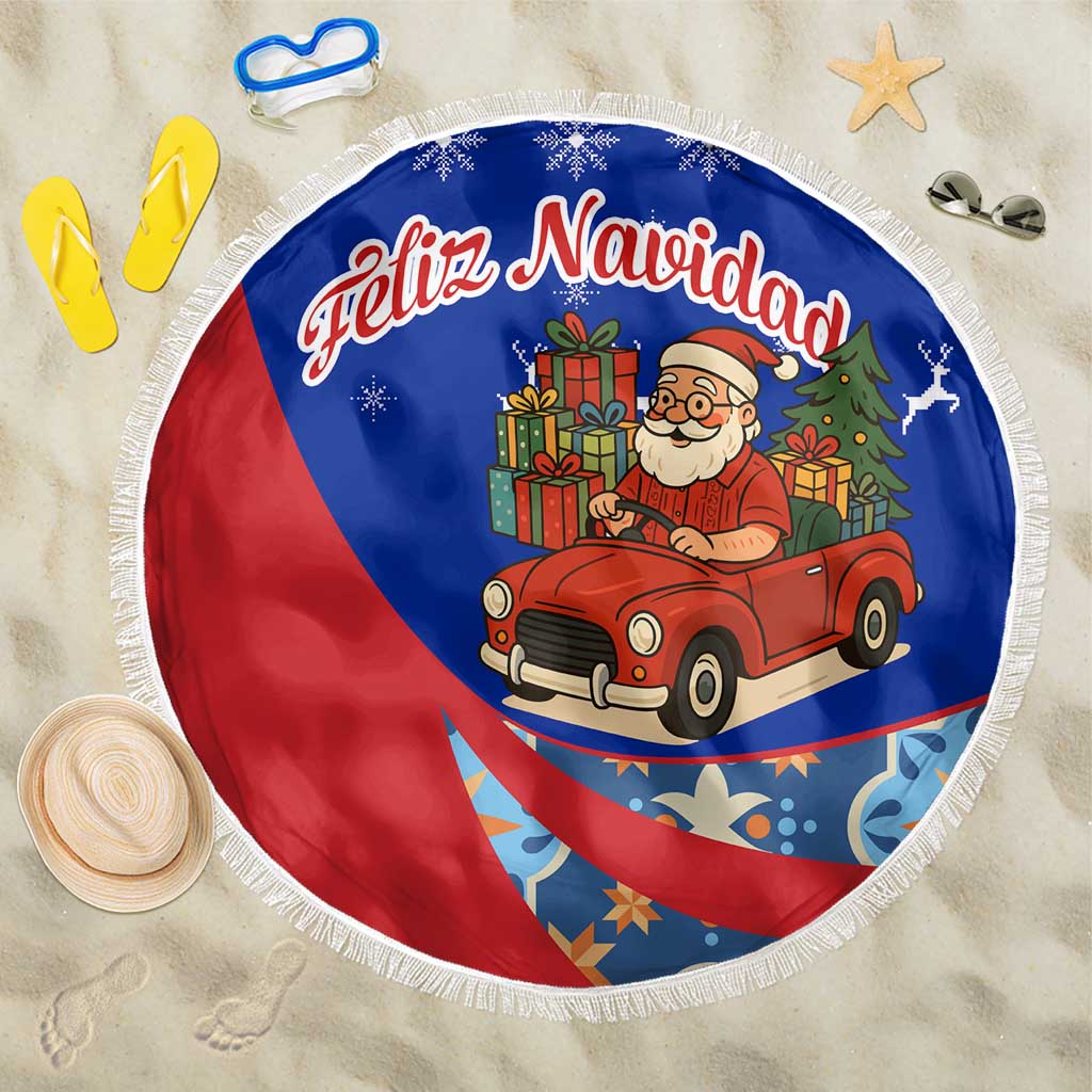 Cuba Christmas Beach Blanket with Santa Driving Classic Car Cuban Seal Feliz Navidad and Holiday Gift - Wonder Print Shop