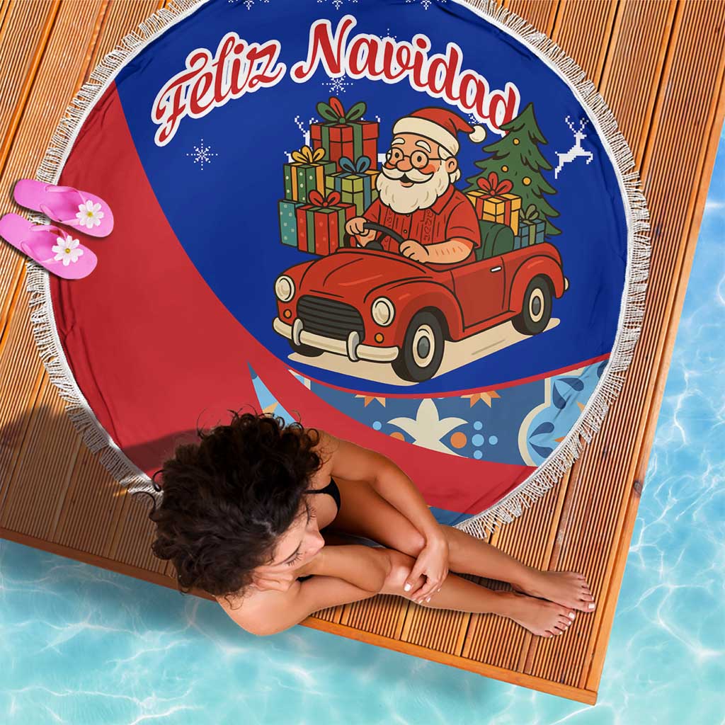 Cuba Christmas Beach Blanket with Santa Driving Classic Car Cuban Seal Feliz Navidad and Holiday Gift - Wonder Print Shop