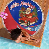 Cuba Christmas Beach Blanket with Santa Driving Classic Car Cuban Seal Feliz Navidad and Holiday Gift - Wonder Print Shop
