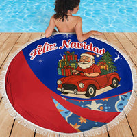 Cuba Christmas Beach Blanket with Santa Driving Classic Car Cuban Seal Feliz Navidad and Holiday Gift - Wonder Print Shop