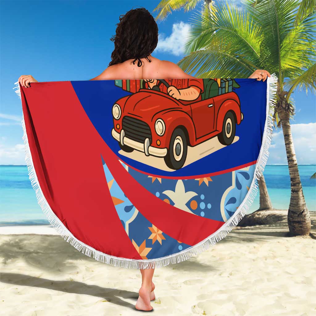 Cuba Christmas Beach Blanket with Santa Driving Classic Car Cuban Seal Feliz Navidad and Holiday Gift - Wonder Print Shop