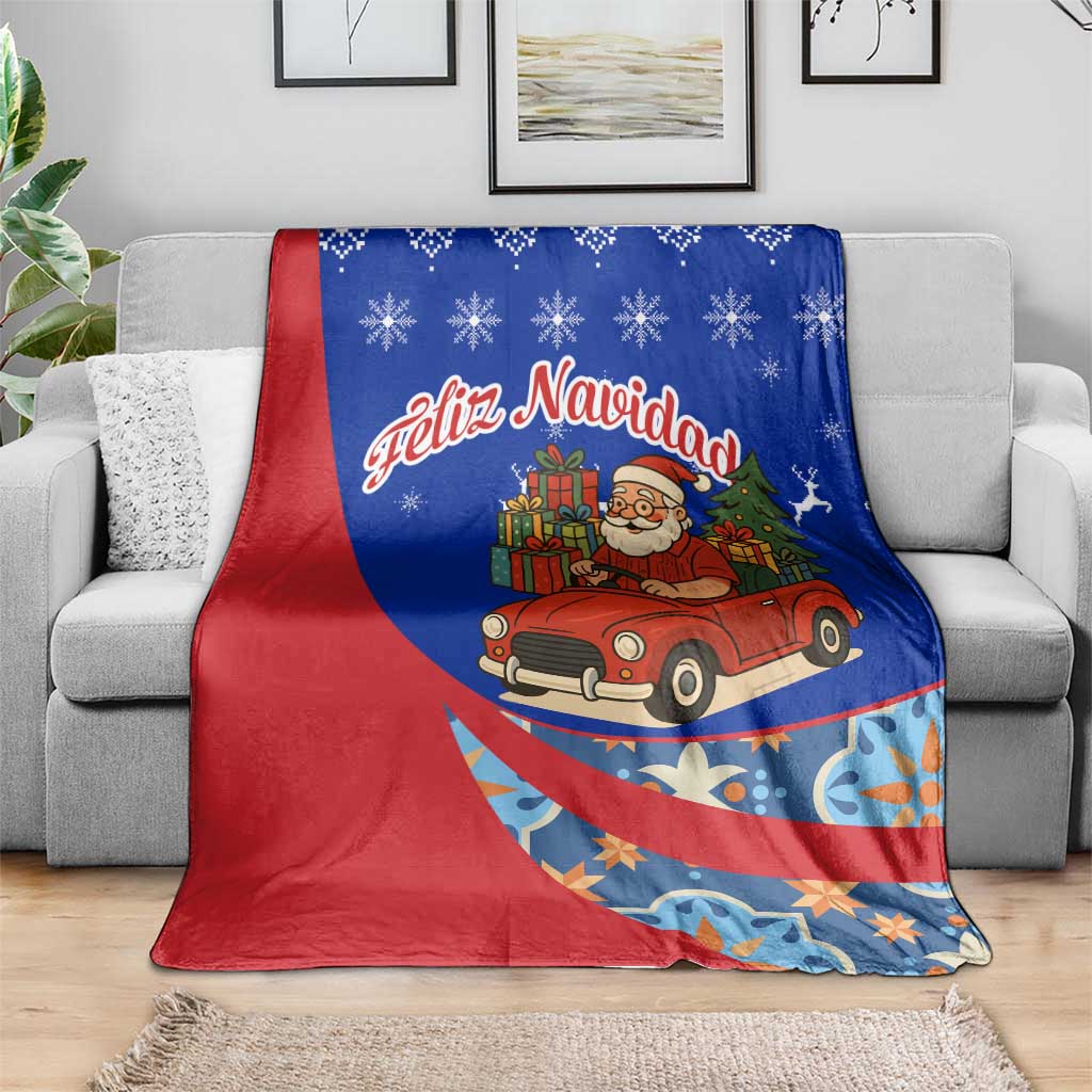 Cuba Christmas Blanket with Santa Driving Classic Car Cuban Seal Feliz Navidad and Holiday Gift - Wonder Print Shop