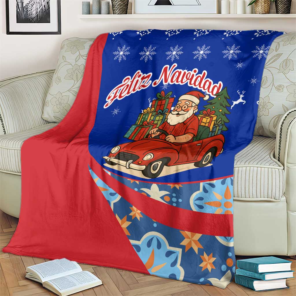 Cuba Christmas Blanket with Santa Driving Classic Car Cuban Seal Feliz Navidad and Holiday Gift - Wonder Print Shop