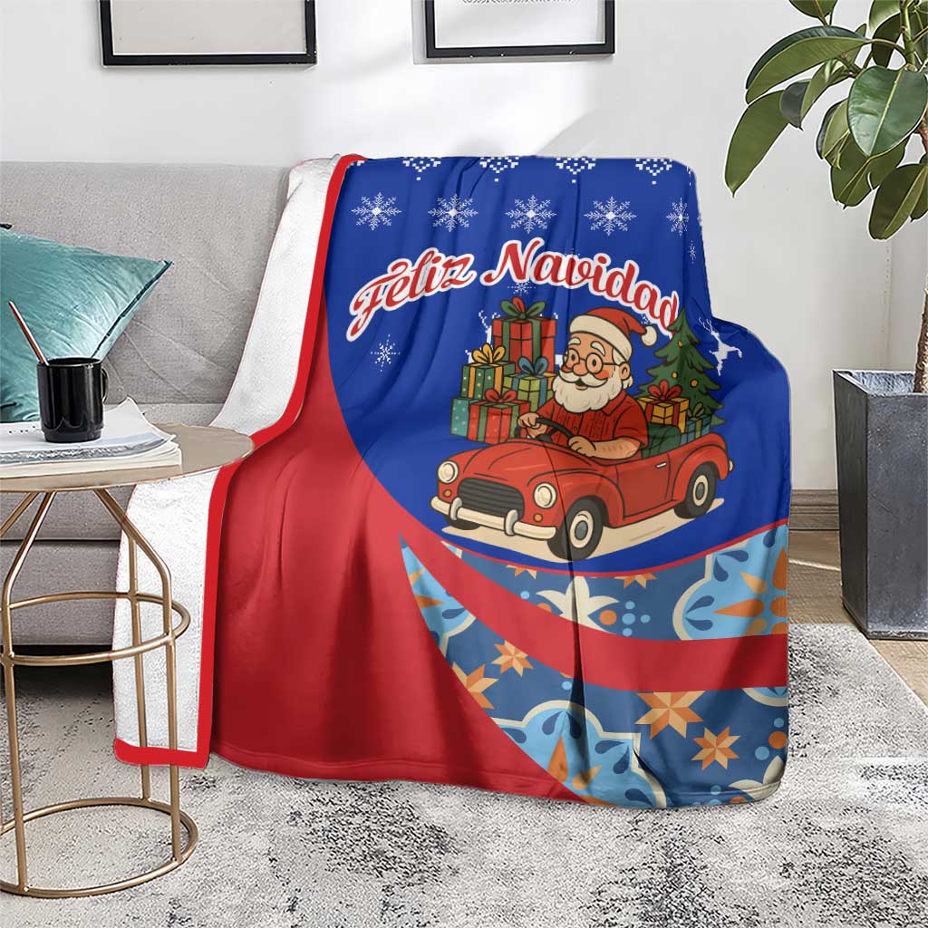 Cuba Christmas Blanket with Santa Driving Classic Car Cuban Seal Feliz Navidad and Holiday Gift - Wonder Print Shop
