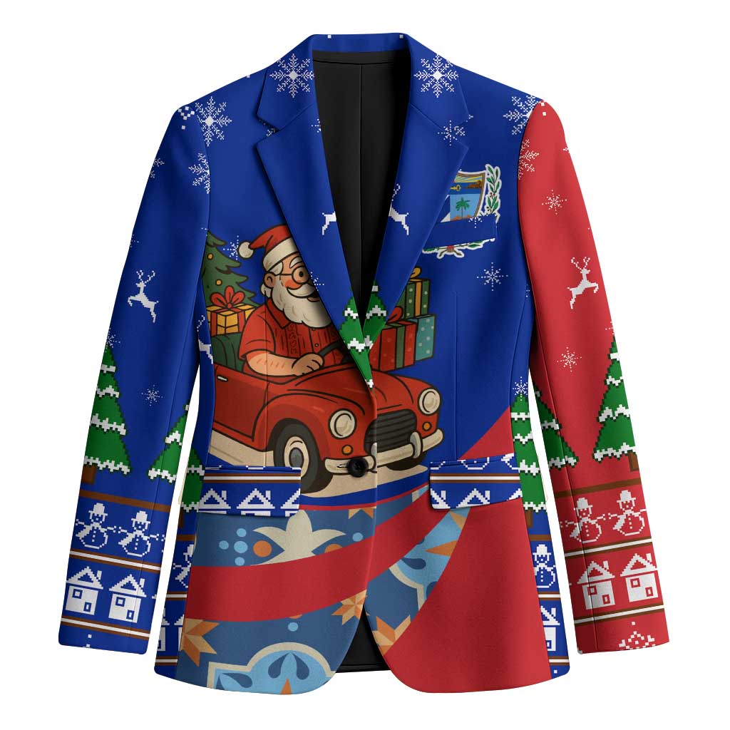 Cuba Christmas Blazer with Santa Driving Classic Car Cuban Seal Feliz Navidad and Holiday Gift - Wonder Print Shop