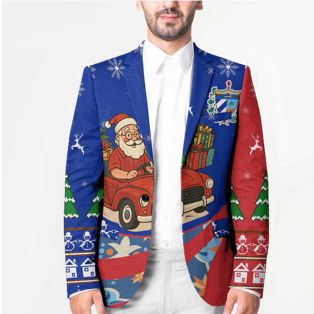 Cuba Christmas Blazer with Santa Driving Classic Car Cuban Seal Feliz Navidad and Holiday Gift - Wonder Print Shop