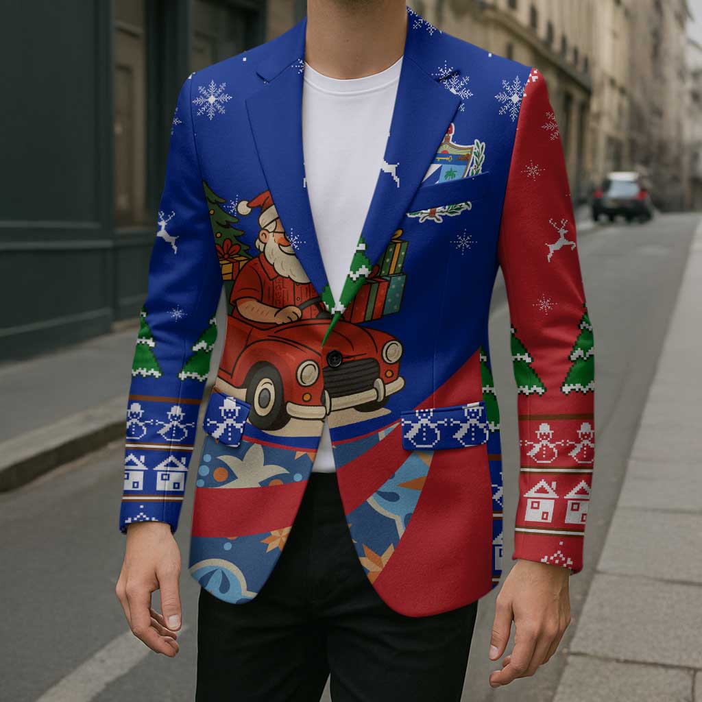 Cuba Christmas Blazer with Santa Driving Classic Car Cuban Seal Feliz Navidad and Holiday Gift - Wonder Print Shop