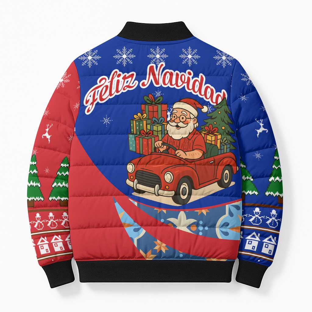 Cuba Christmas Bomber Puffer Jacket with Santa Driving Classic Car Cuban Seal Feliz Navidad and Holiday Gift - Wonder Print Shop