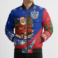 Cuba Christmas Bomber Puffer Jacket with Santa Driving Classic Car Cuban Seal Feliz Navidad and Holiday Gift - Wonder Print Shop