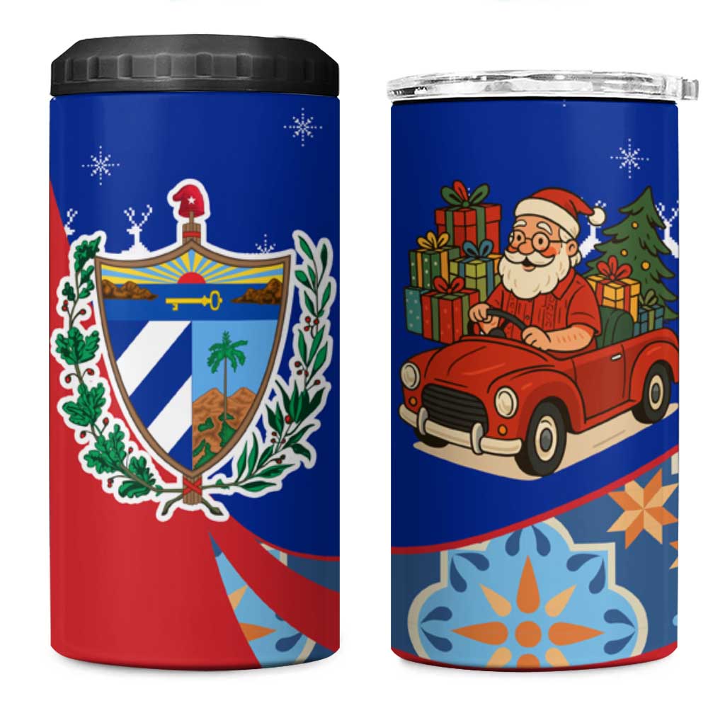 Cuba Christmas 4 in 1 Can Cooler Tumbler with Santa Driving Classic Car Cuban Seal Feliz Navidad and Holiday Gift - Wonder Print Shop