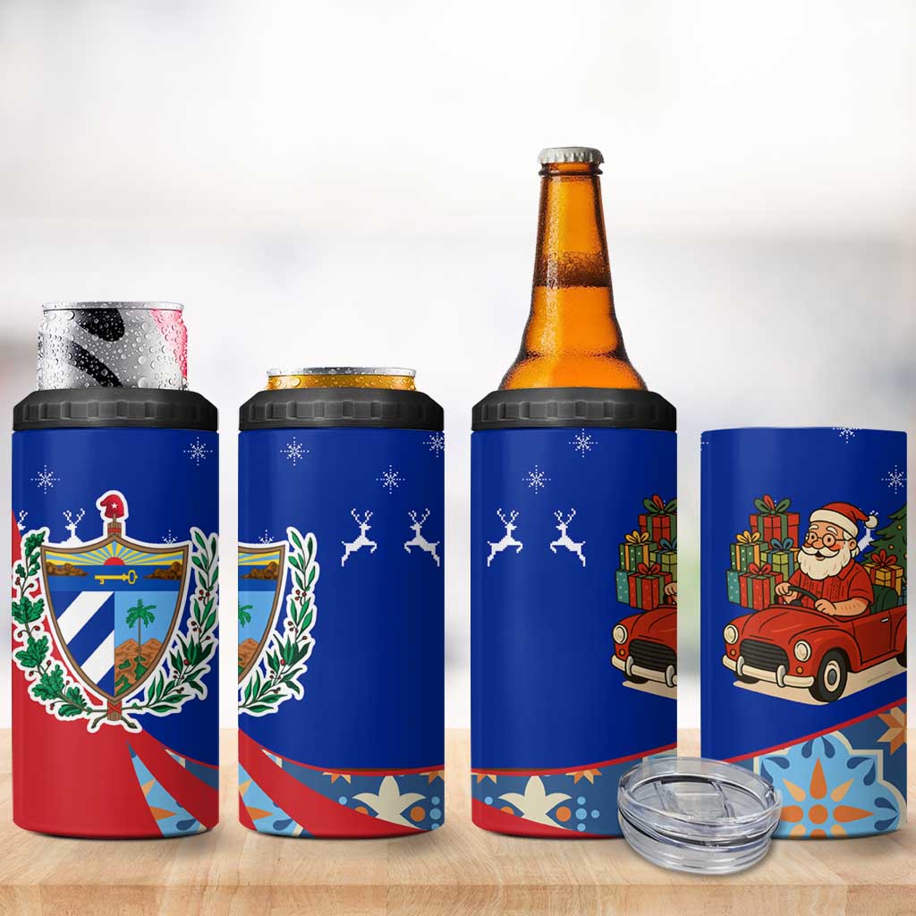 Cuba Christmas 4 in 1 Can Cooler Tumbler with Santa Driving Classic Car Cuban Seal Feliz Navidad and Holiday Gift - Wonder Print Shop