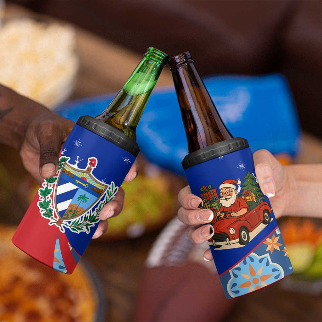 Cuba Christmas 4 in 1 Can Cooler Tumbler with Santa Driving Classic Car Cuban Seal Feliz Navidad and Holiday Gift - Wonder Print Shop