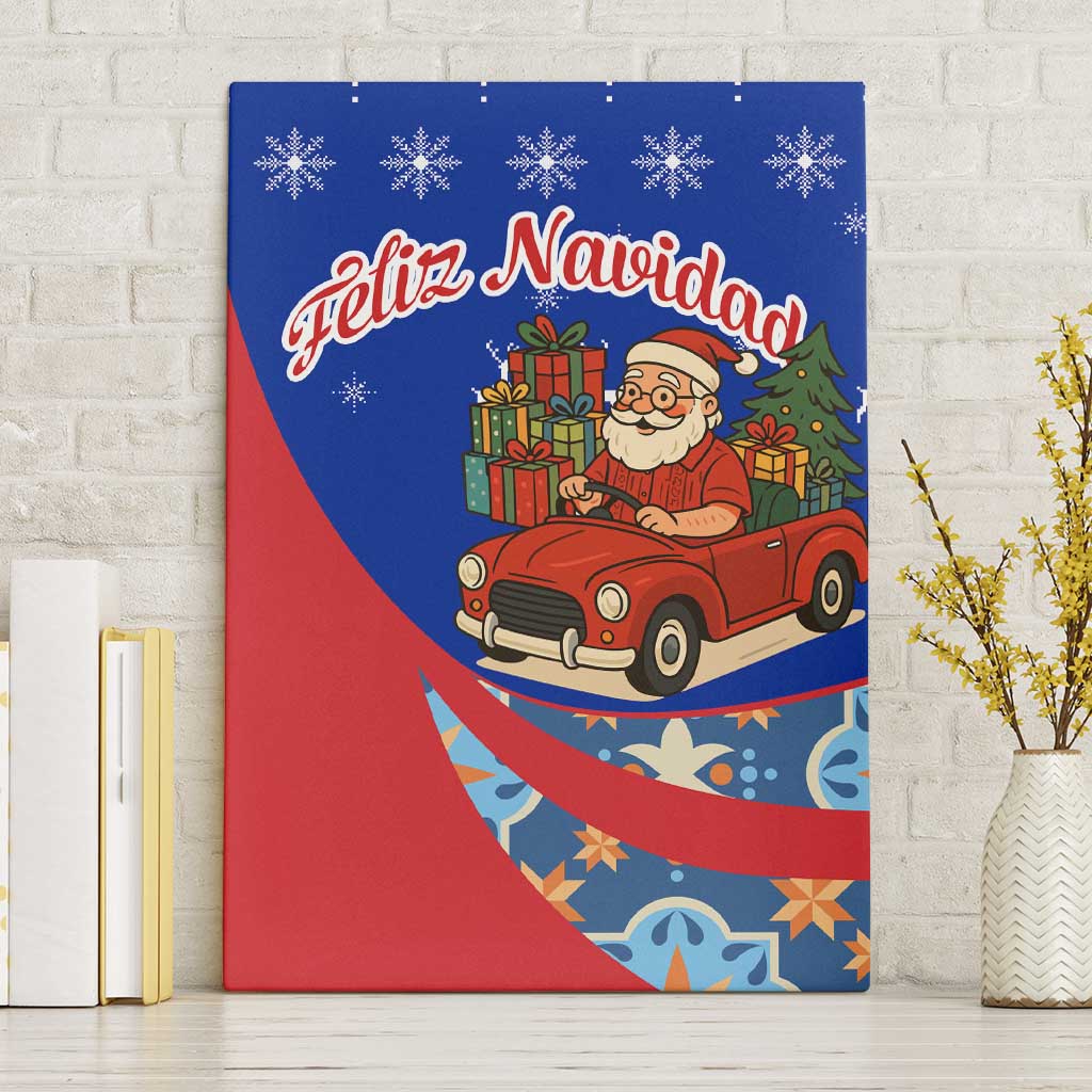 Cuba Christmas Canvas Wall Art with Santa Driving Classic Car Cuban Seal Feliz Navidad and Holiday Gift - Wonder Print Shop