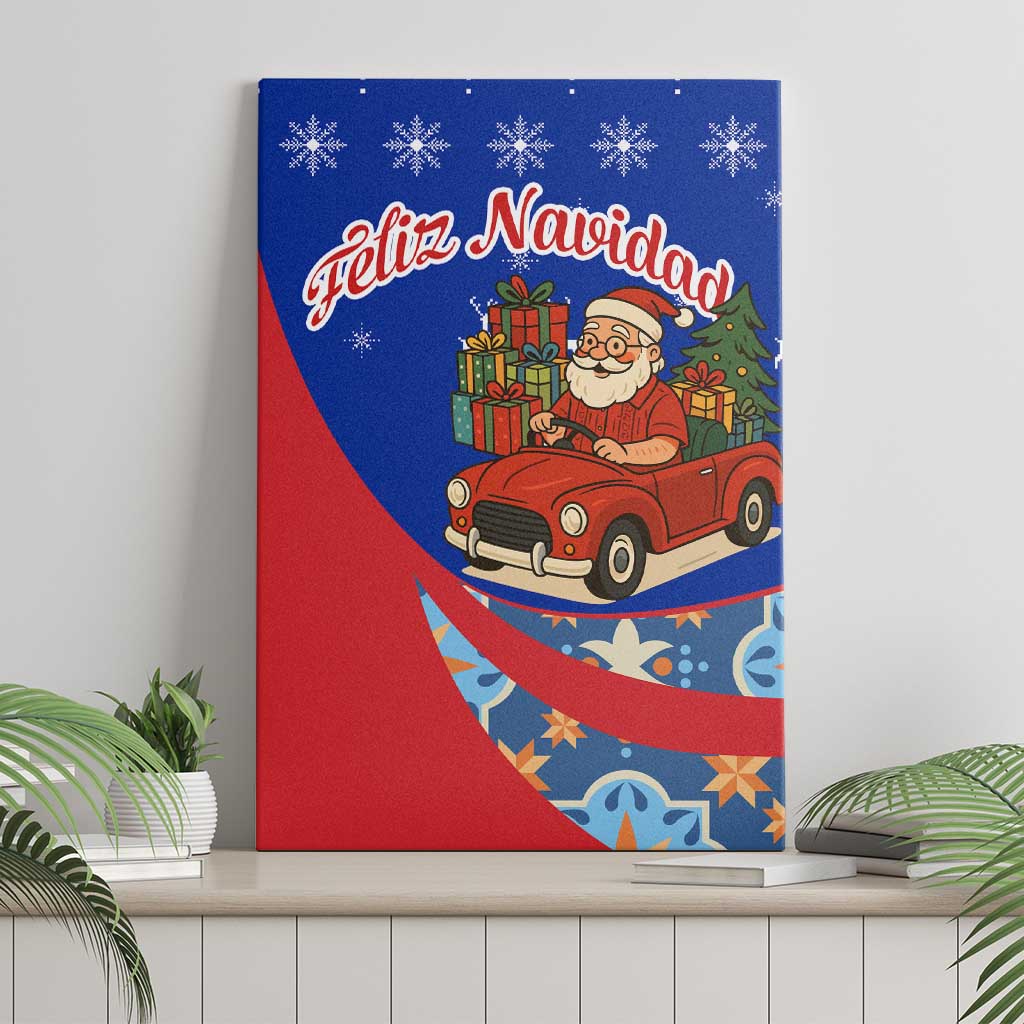 Cuba Christmas Canvas Wall Art with Santa Driving Classic Car Cuban Seal Feliz Navidad and Holiday Gift - Wonder Print Shop