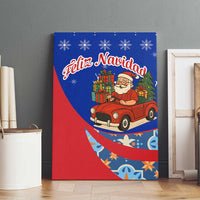 Cuba Christmas Canvas Wall Art with Santa Driving Classic Car Cuban Seal Feliz Navidad and Holiday Gift - Wonder Print Shop