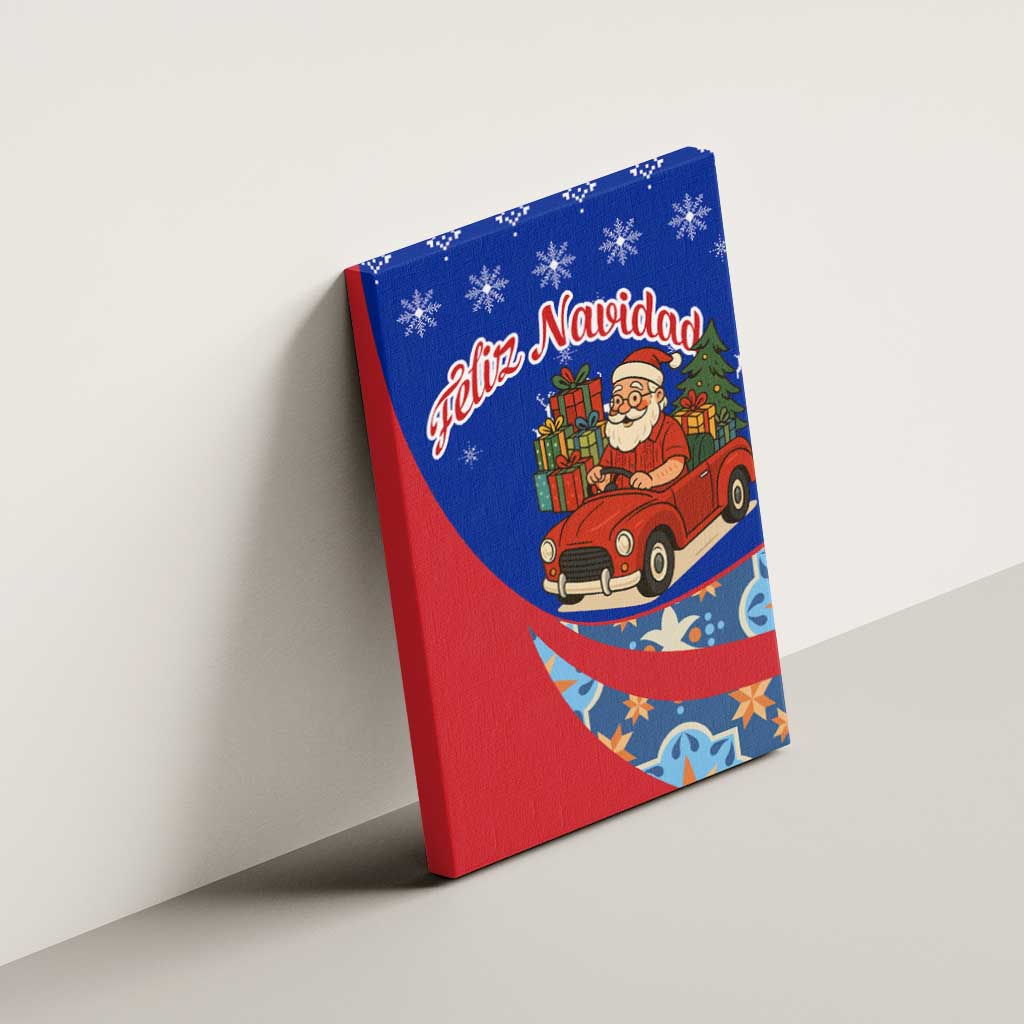 Cuba Christmas Canvas Wall Art with Santa Driving Classic Car Cuban Seal Feliz Navidad and Holiday Gift - Wonder Print Shop