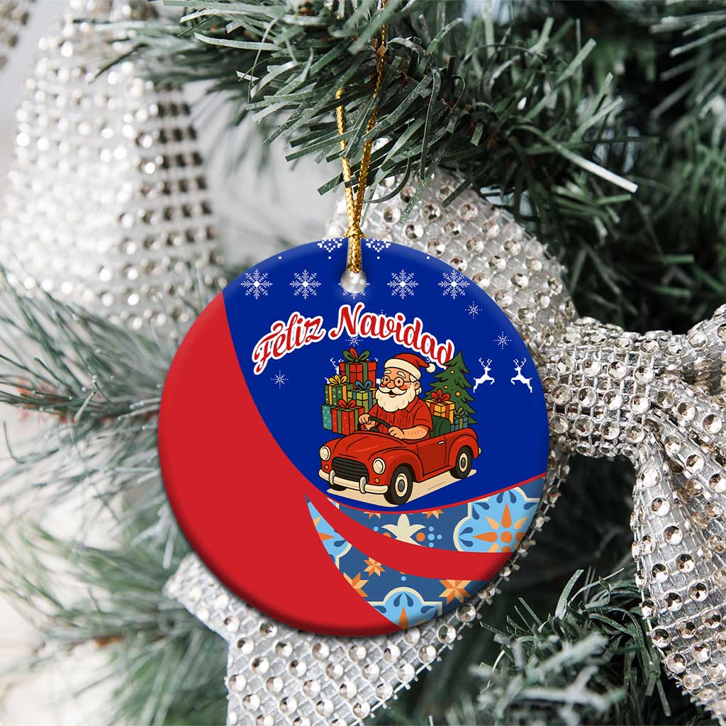 Cuba Christmas Ceramic Ornament with Santa Driving Classic Car Cuban Seal Feliz Navidad and Holiday Gift - Wonder Print Shop