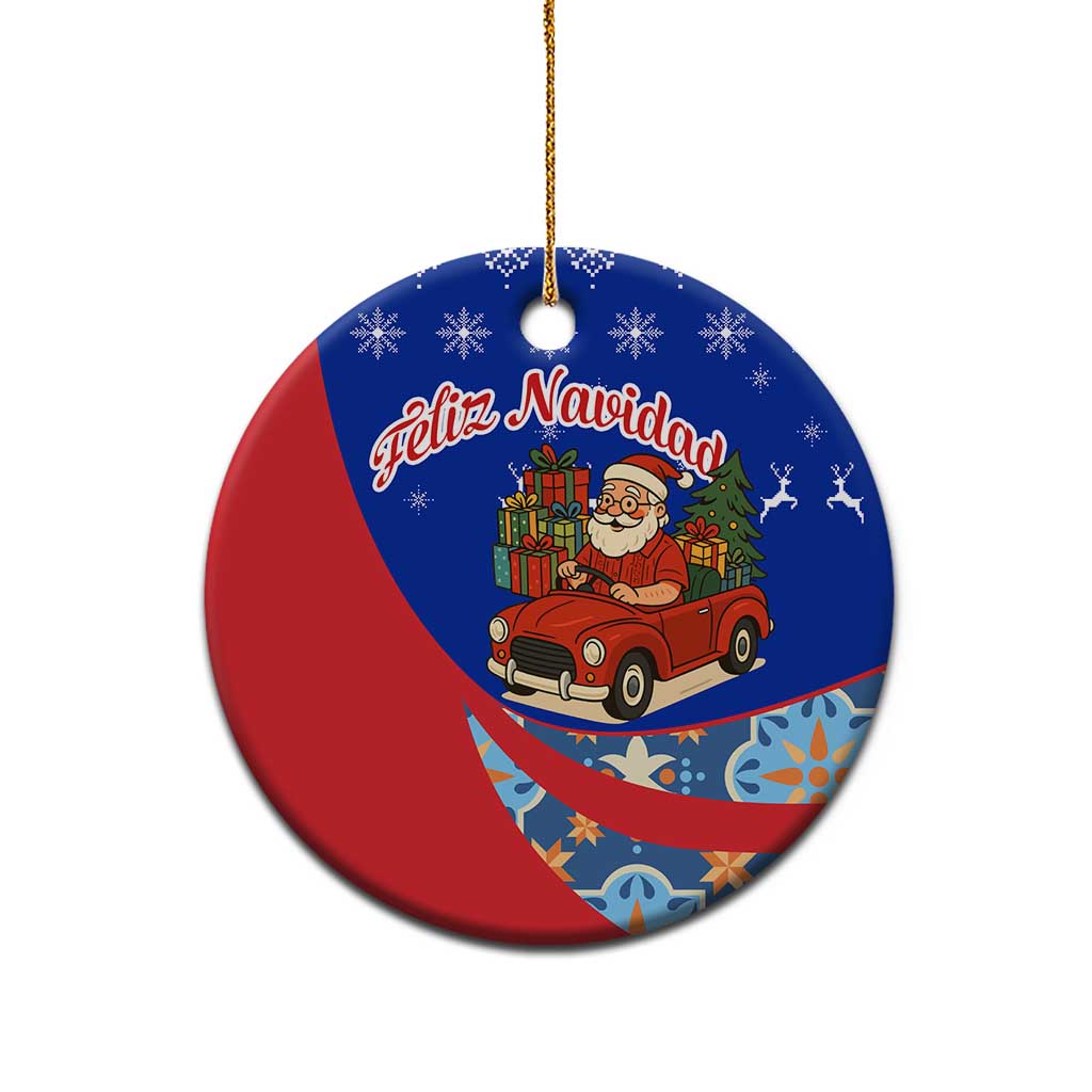 Cuba Christmas Ceramic Ornament with Santa Driving Classic Car Cuban Seal Feliz Navidad and Holiday Gift - Wonder Print Shop
