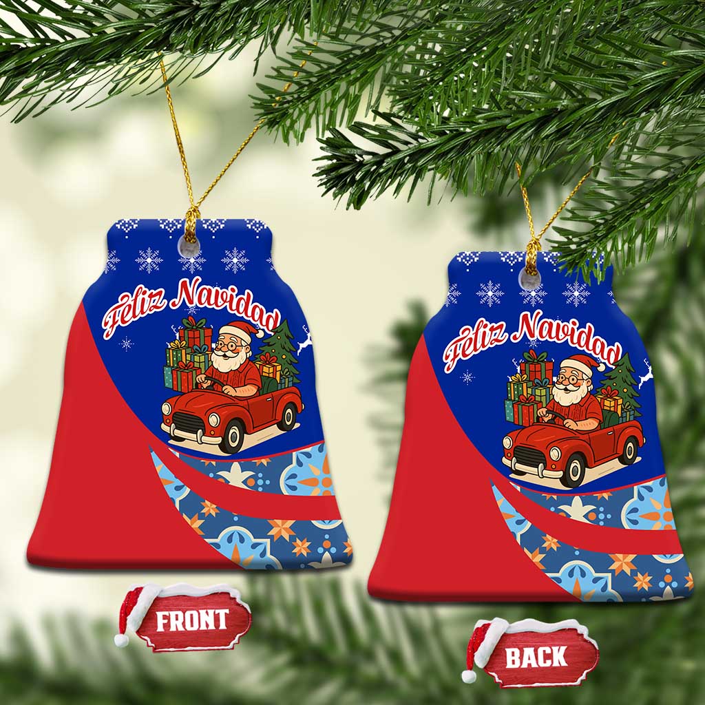 Cuba Christmas Ceramic Ornament with Santa Driving Classic Car Cuban Seal Feliz Navidad and Holiday Gift - Wonder Print Shop
