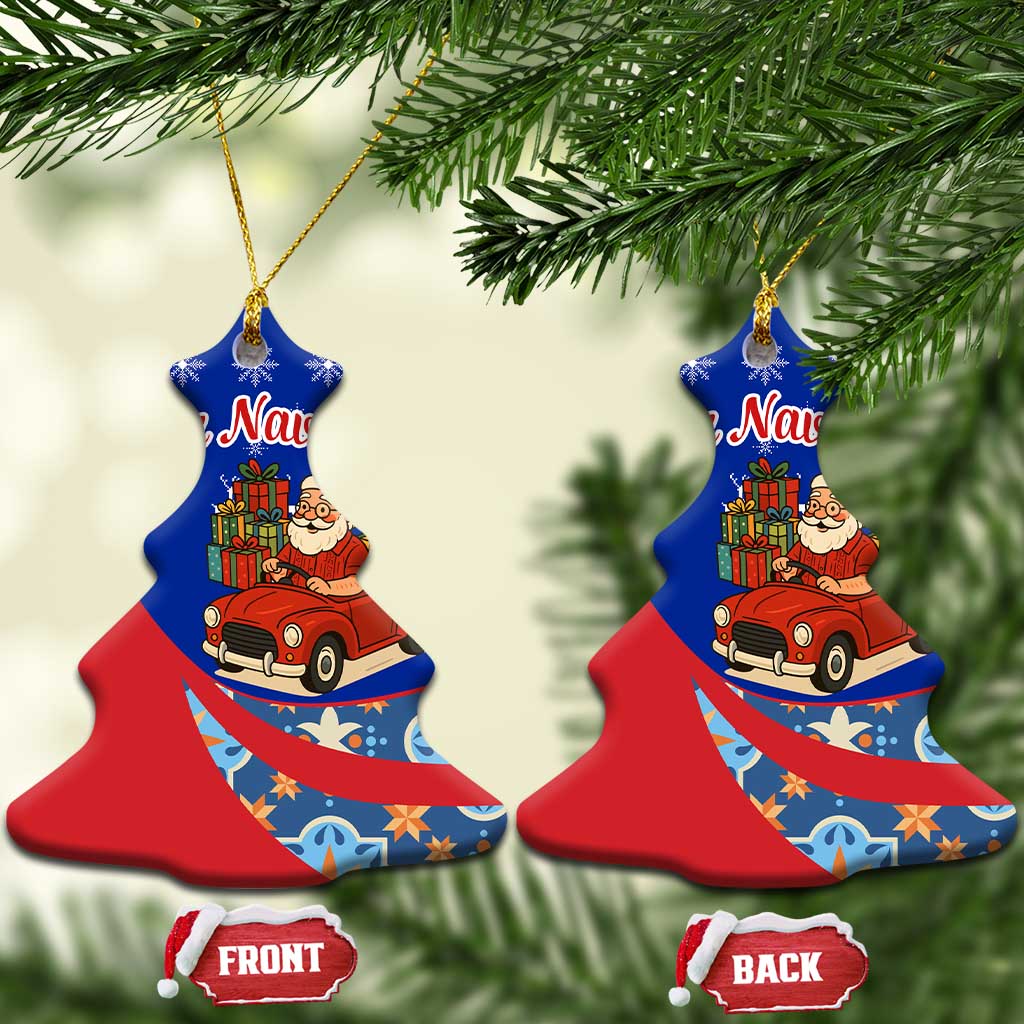 Cuba Christmas Ceramic Ornament with Santa Driving Classic Car Cuban Seal Feliz Navidad and Holiday Gift - Wonder Print Shop