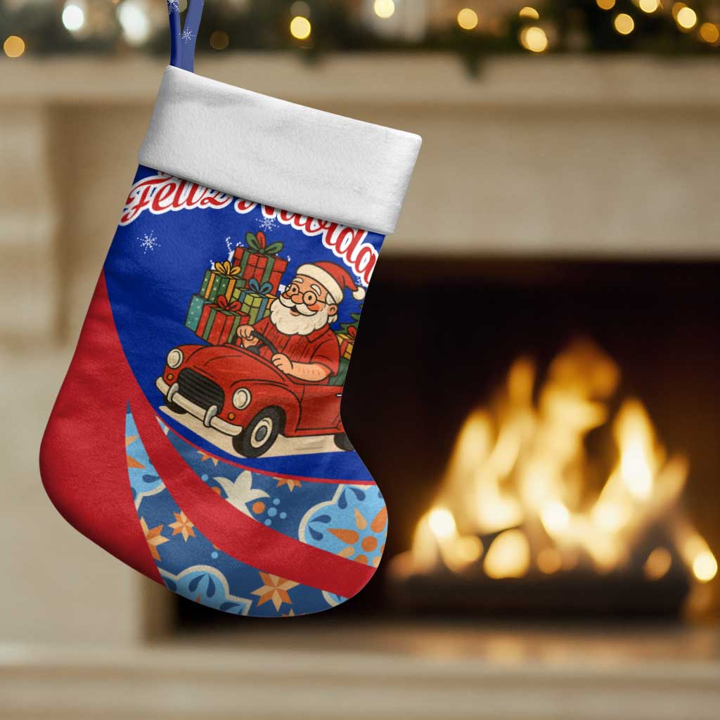 Cuba Christmas Stocking with Santa Driving Classic Car Cuban Seal Feliz Navidad and Holiday Gift - Wonder Print Shop