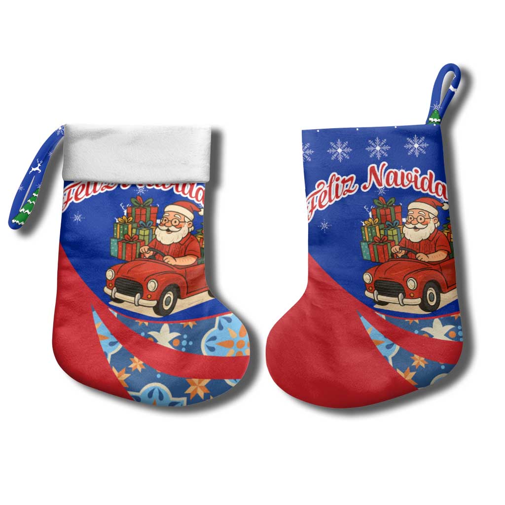 Cuba Christmas Stocking with Santa Driving Classic Car Cuban Seal Feliz Navidad and Holiday Gift - Wonder Print Shop