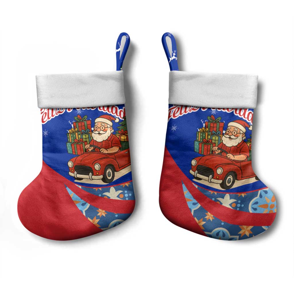 Cuba Christmas Stocking with Santa Driving Classic Car Cuban Seal Feliz Navidad and Holiday Gift - Wonder Print Shop