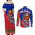 Cuba Christmas Couples Matching Off Shoulder Maxi Dress and Long Sleeve Button Shirt with Santa Driving Classic Car Cuban Seal Feliz Navidad and Holiday Gift - Wonder Print Shop