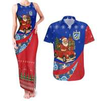 Cuba Christmas Couples Matching Tank Maxi Dress and Hawaiian Shirt with Santa Driving Classic Car Cuban Seal Feliz Navidad and Holiday Gift - Wonder Print Shop
