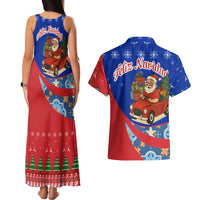 Cuba Christmas Couples Matching Tank Maxi Dress and Hawaiian Shirt with Santa Driving Classic Car Cuban Seal Feliz Navidad and Holiday Gift - Wonder Print Shop