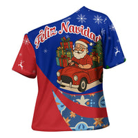 Cuba Christmas Cross Shoulder Shirt with Santa Driving Classic Car Cuban Seal Feliz Navidad and Holiday Gift - Wonder Print Shop