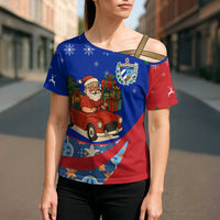 Cuba Christmas Cross Shoulder Shirt with Santa Driving Classic Car Cuban Seal Feliz Navidad and Holiday Gift - Wonder Print Shop