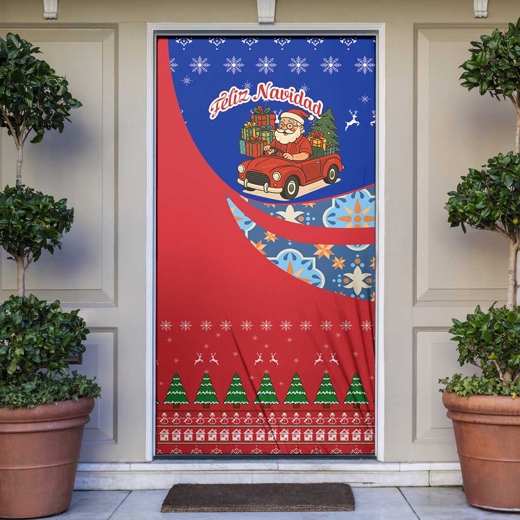 Cuba Christmas Door Cover with Santa Driving Classic Car Cuban Seal Feliz Navidad and Holiday Gift - Wonder Print Shop