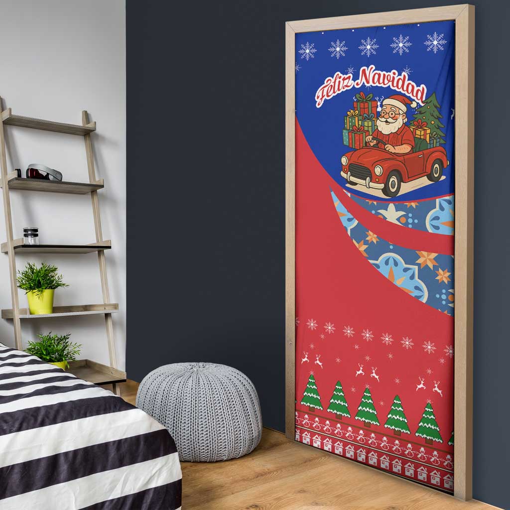 Cuba Christmas Door Cover with Santa Driving Classic Car Cuban Seal Feliz Navidad and Holiday Gift - Wonder Print Shop