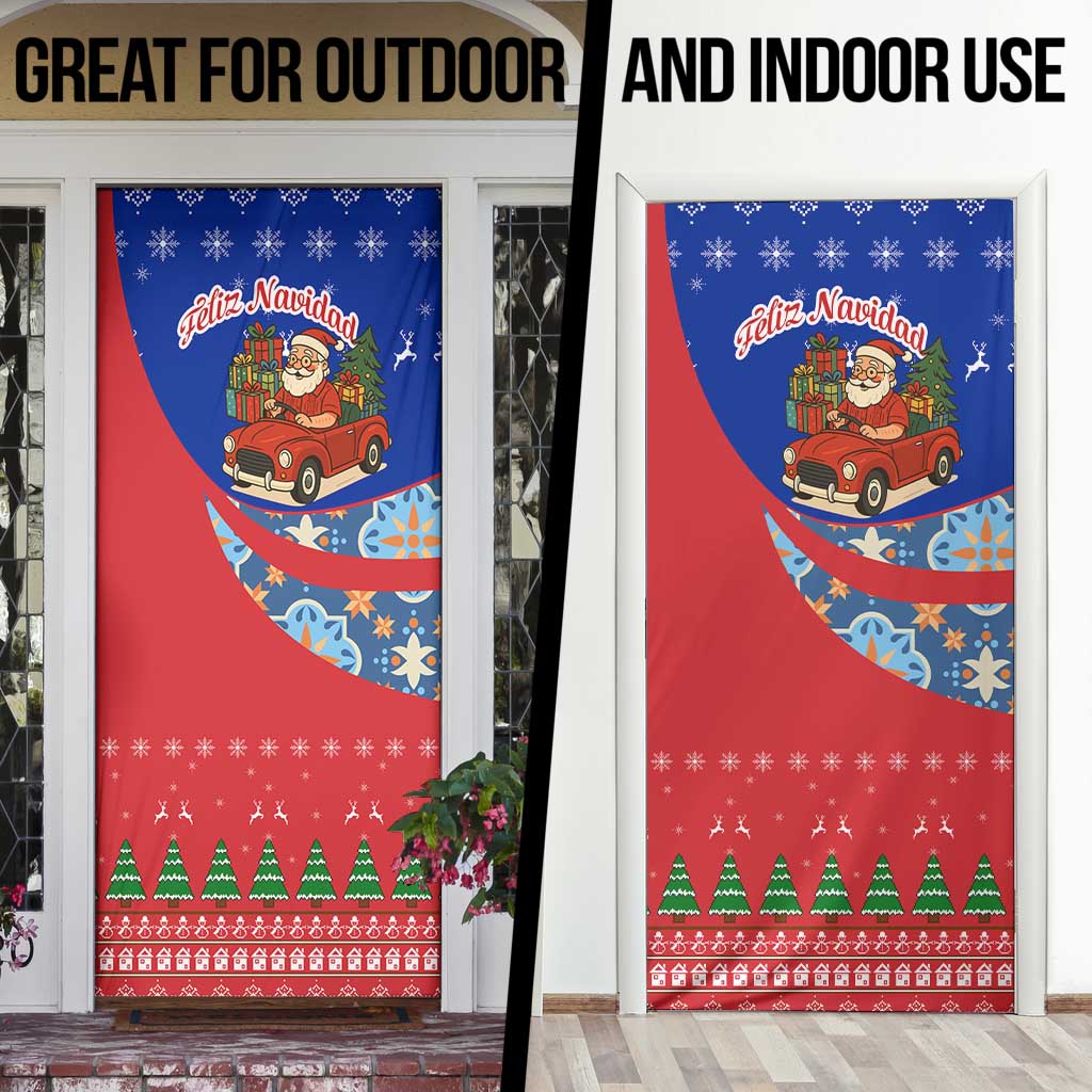 Cuba Christmas Door Cover with Santa Driving Classic Car Cuban Seal Feliz Navidad and Holiday Gift - Wonder Print Shop