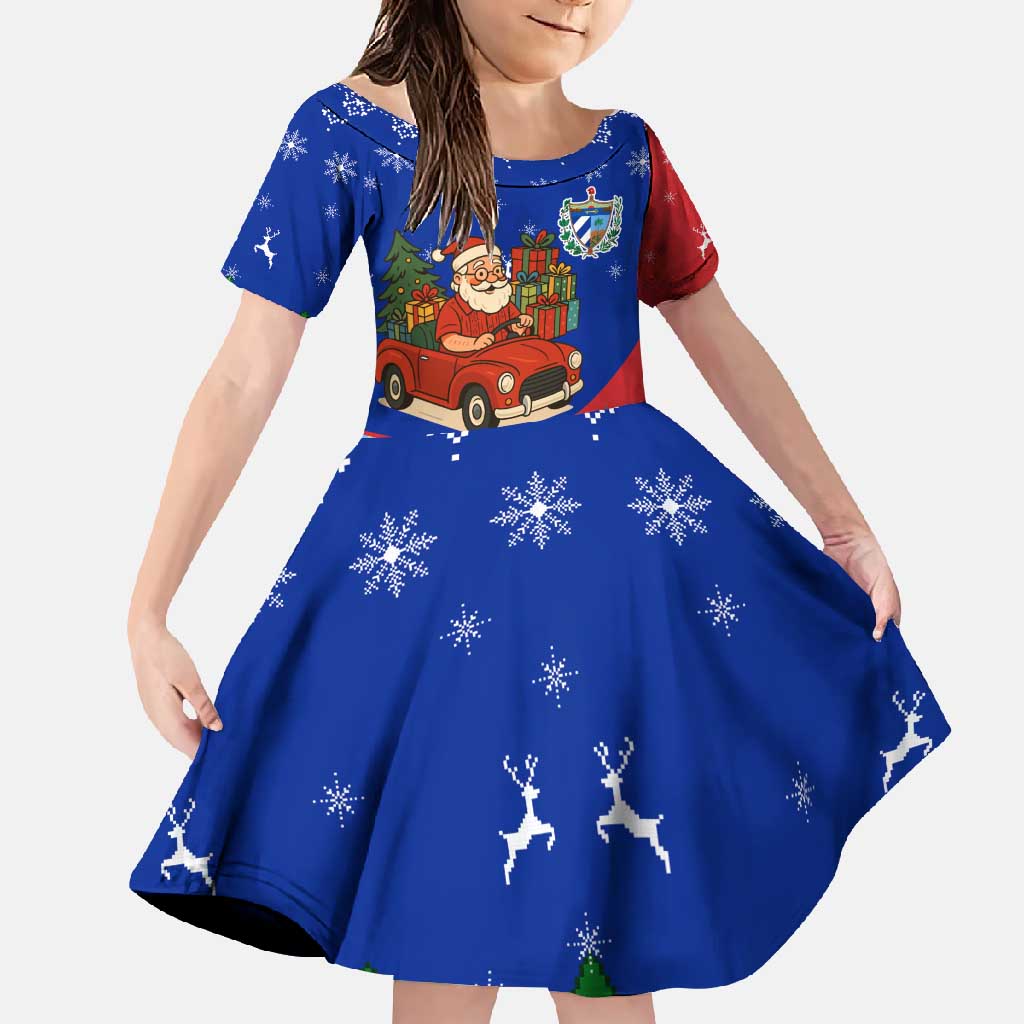 Cuba Christmas Family Matching Mermaid Dress and Hawaiian Shirt with Santa Driving Classic Car Cuban Seal Feliz Navidad and Holiday Gift - Wonder Print Shop