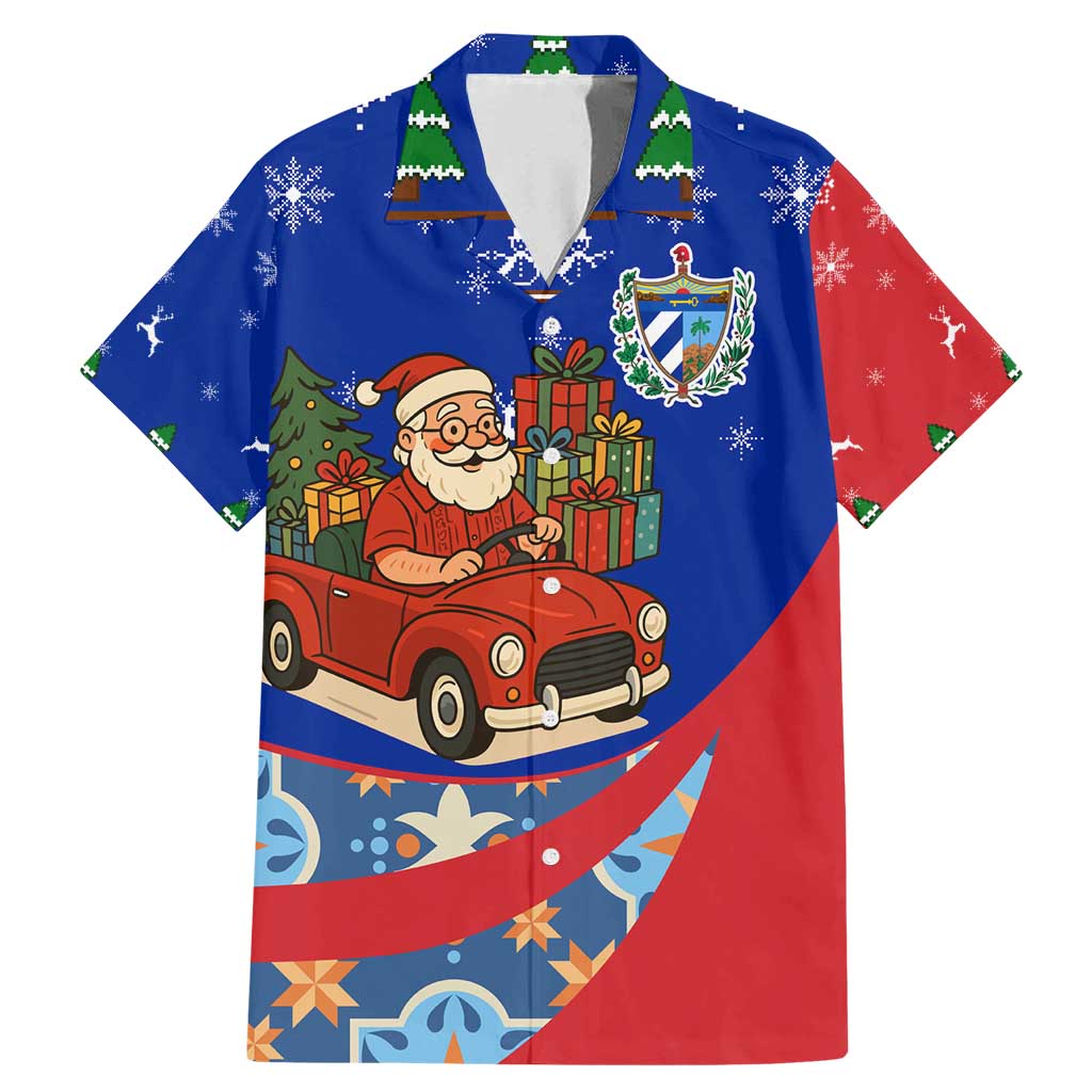 Cuba Christmas Family Matching Mermaid Dress and Hawaiian Shirt with Santa Driving Classic Car Cuban Seal Feliz Navidad and Holiday Gift - Wonder Print Shop
