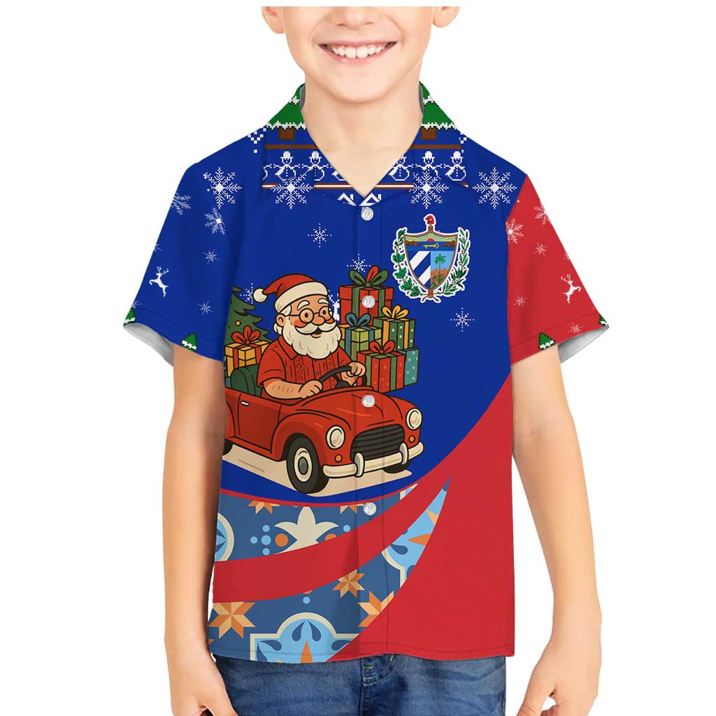 Cuba Christmas Family Matching Mermaid Dress and Hawaiian Shirt with Santa Driving Classic Car Cuban Seal Feliz Navidad and Holiday Gift - Wonder Print Shop