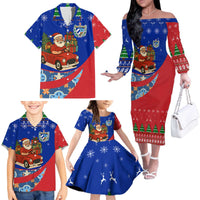 Cuba Christmas Family Matching Off The Shoulder Long Sleeve Dress and Hawaiian Shirt with Santa Driving Classic Car Cuban Seal Feliz Navidad and Holiday Gift - Wonder Print Shop