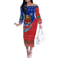 Cuba Christmas Family Matching Off The Shoulder Long Sleeve Dress and Hawaiian Shirt with Santa Driving Classic Car Cuban Seal Feliz Navidad and Holiday Gift - Wonder Print Shop