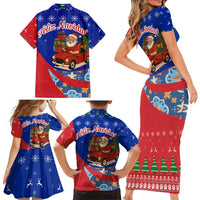Cuba Christmas Family Matching Short Sleeve Bodycon Dress and Hawaiian Shirt with Santa Driving Classic Car Cuban Seal Feliz Navidad and Holiday Gift - Wonder Print Shop