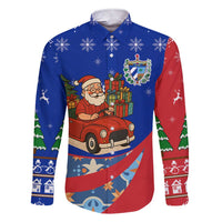 Cuba Christmas Family Matching Short Sleeve Bodycon Dress and Hawaiian Shirt with Santa Driving Classic Car Cuban Seal Feliz Navidad and Holiday Gift - Wonder Print Shop