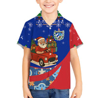 Cuba Christmas Family Matching Short Sleeve Bodycon Dress and Hawaiian Shirt with Santa Driving Classic Car Cuban Seal Feliz Navidad and Holiday Gift - Wonder Print Shop